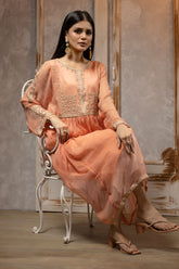 DA-1714 PEACH EMBROIDERED KURTA